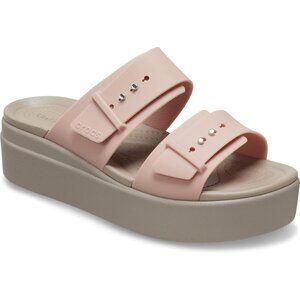 Womens Slide Sandal Pale Blush Cushioned Wedge Heel Classic Comfort Slip on Shoe
